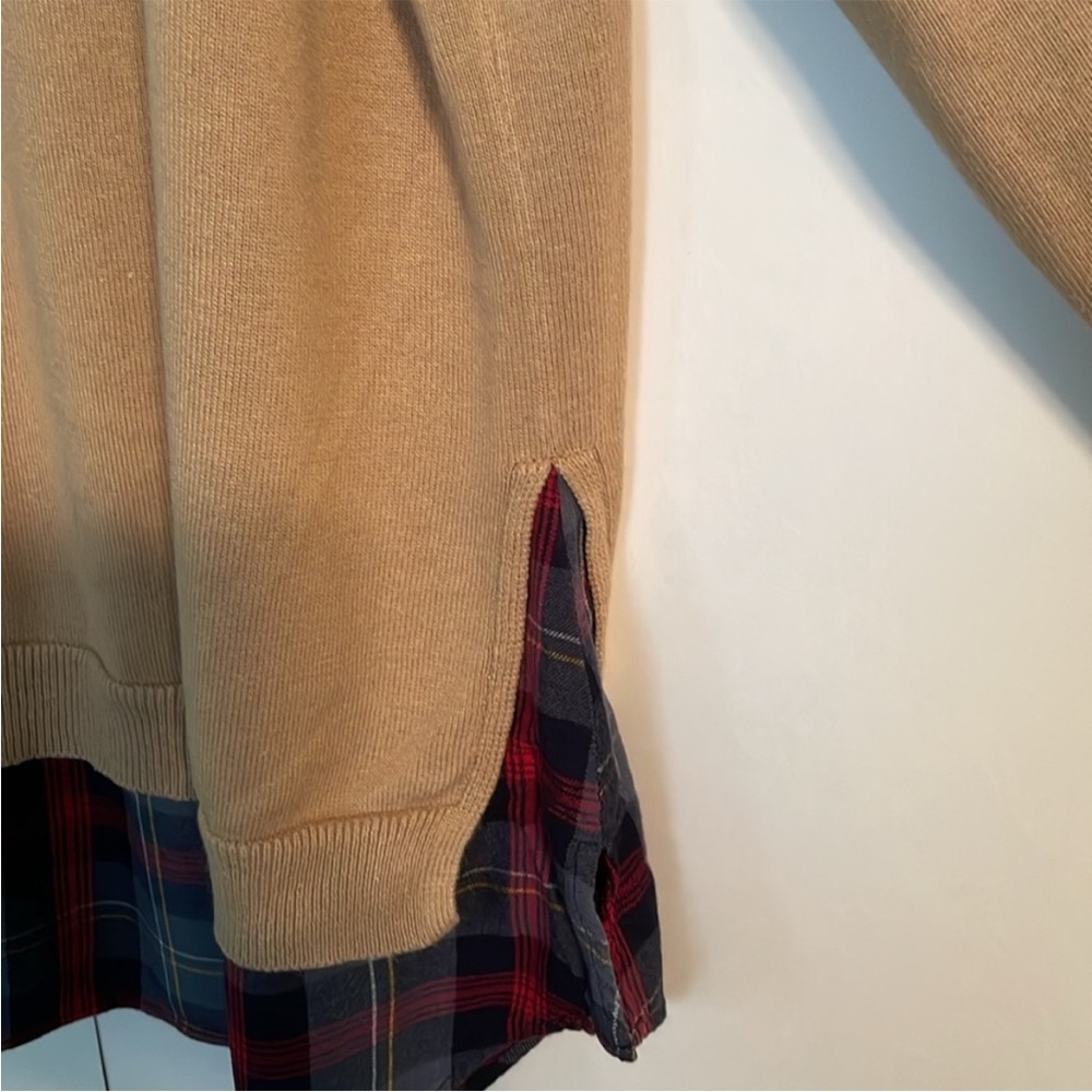 Iman sweater size 2X beige color long sleeve scoop neck plaid shirtlike hem - Picture 5 of 11